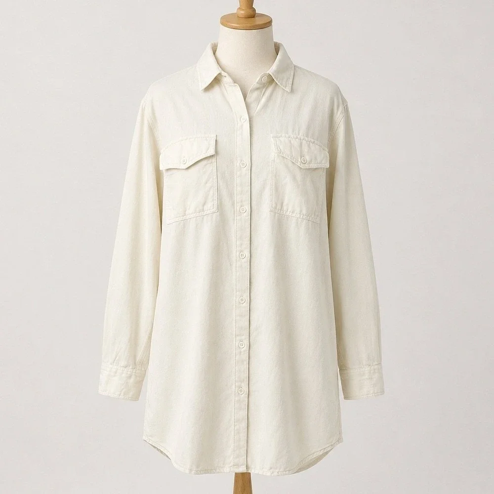 Outerknown Shirt Dress Womens M White Linen Organic Cotton Herringbone Lagenlook